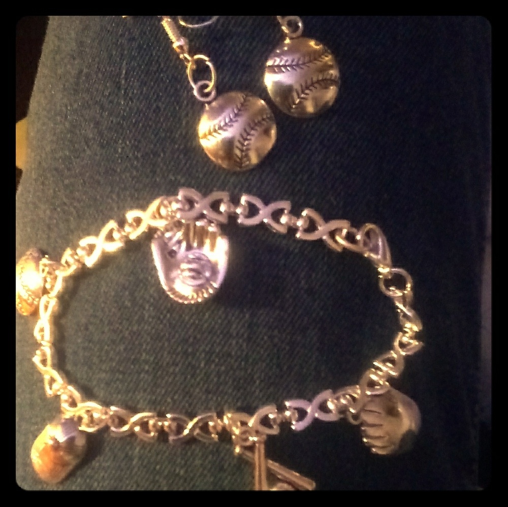 Baseball charm bracelet & earrings handmade